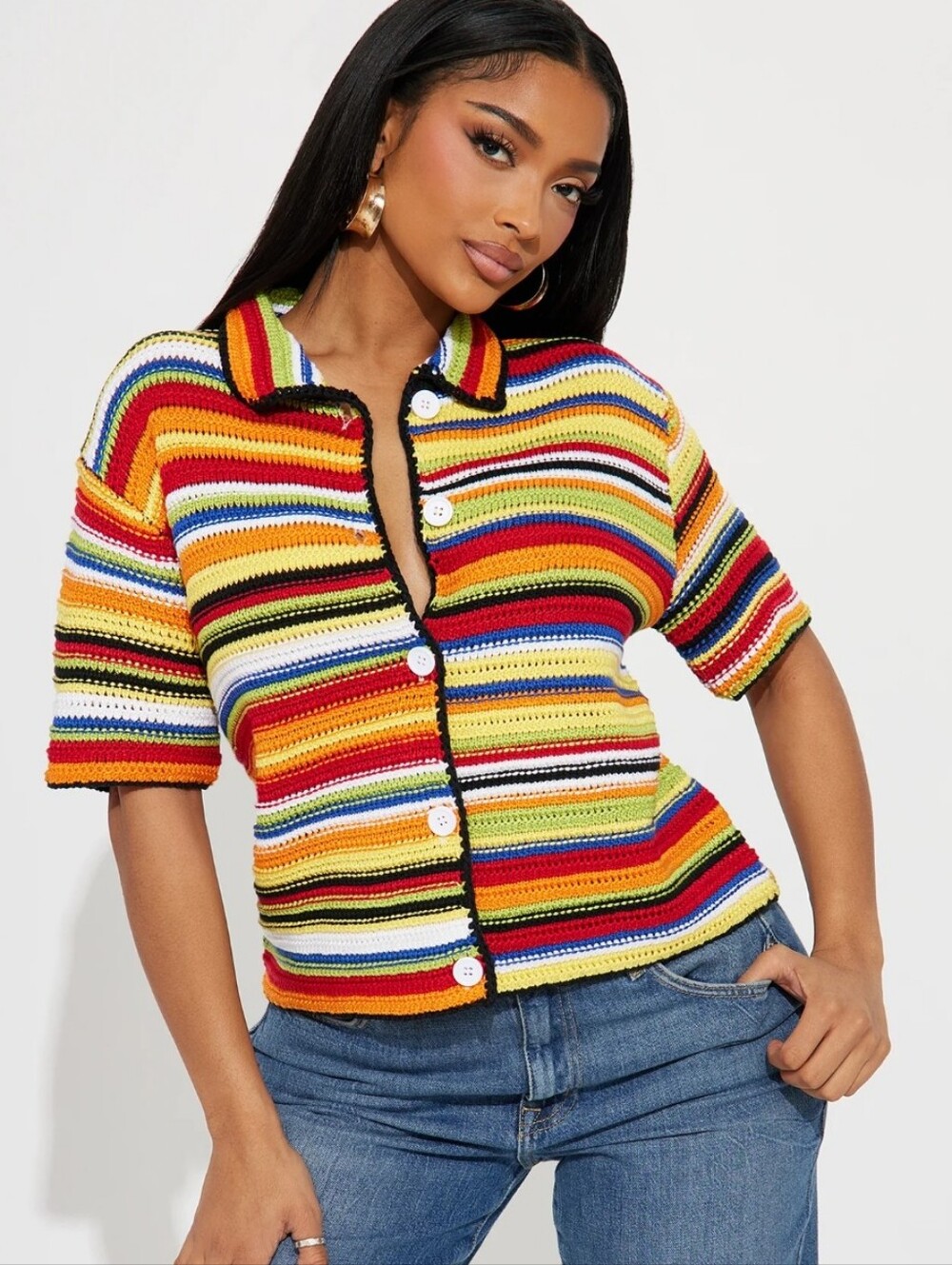 Fashion Nova Cárdigan Vivid Dreams Short Sleeve Crochet Multicolor Size S Small